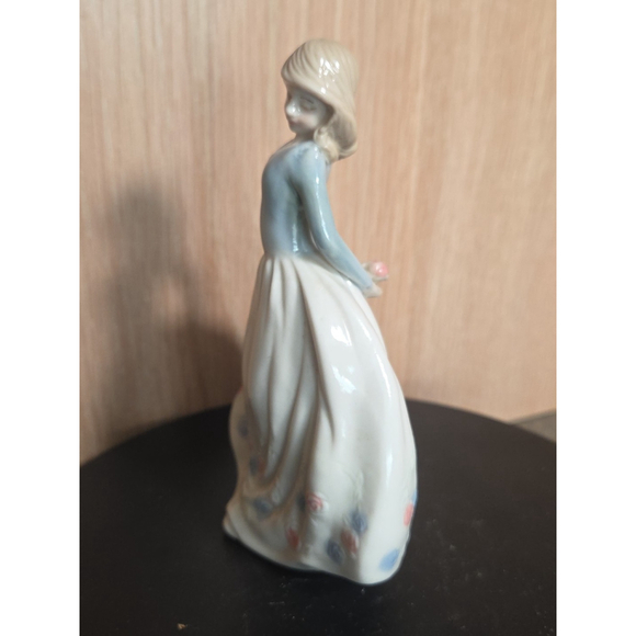 Vintage Multicolor Porcelain Figurine Girl Blue & White Dress 5-1/4" Tall - Picture 2 of 5